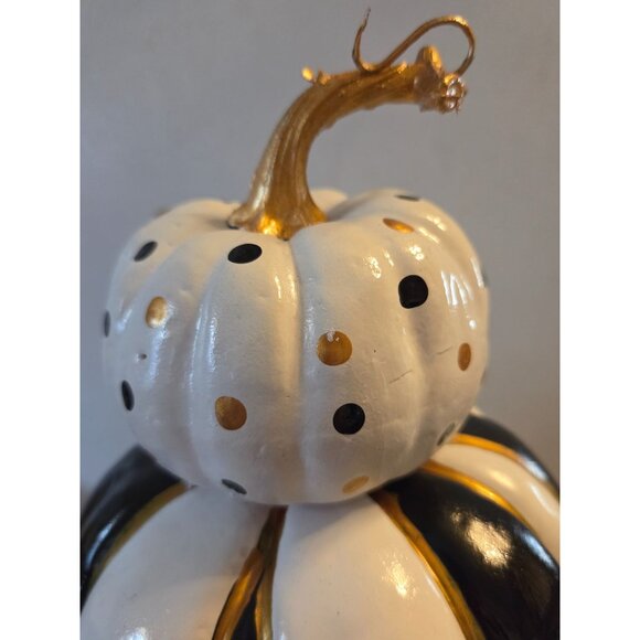 Stacked Black & White Check Pumpkin Decor Fall Thanksgiving 14" Upcycled - Picture 5 of 10